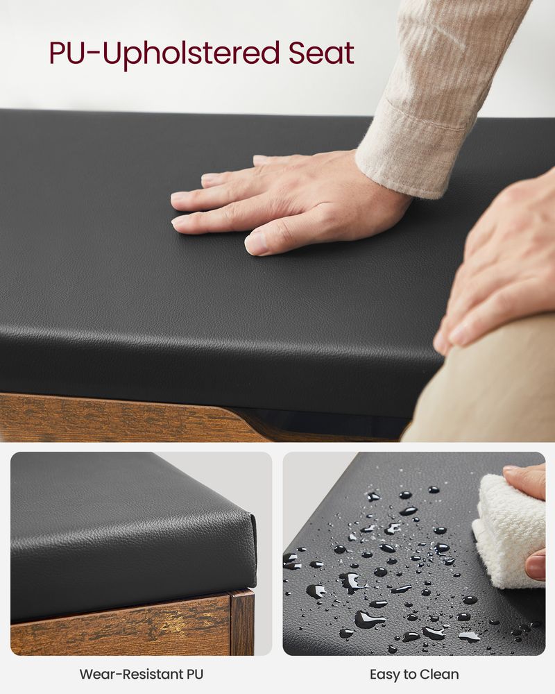 Shoe Bench - Padded Seat Storage - 3 Compartments