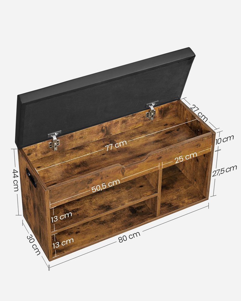 Shoe Bench - Padded Seat Storage - 3 Compartments