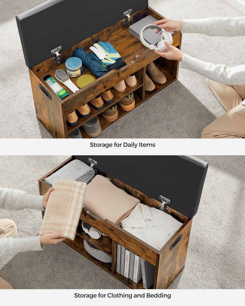Shoe Bench - Padded Seat Storage - 3 Compartments