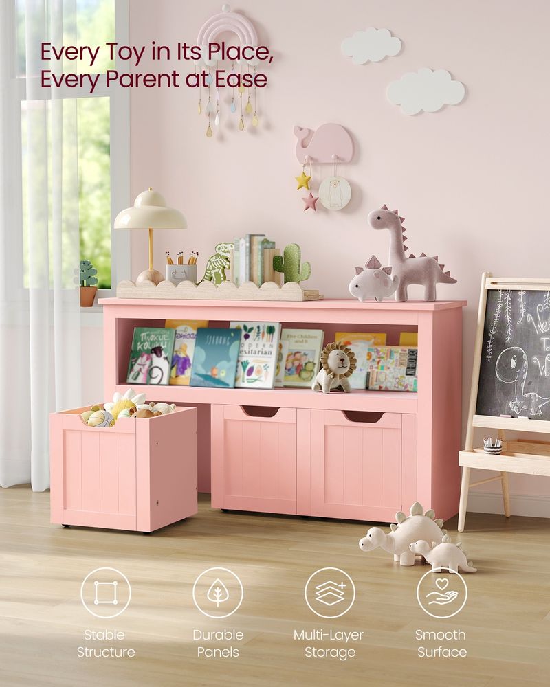 Toy Storage Unit - Multi-Compartment Design - 30 x 102 x 60 cm Candy Pink