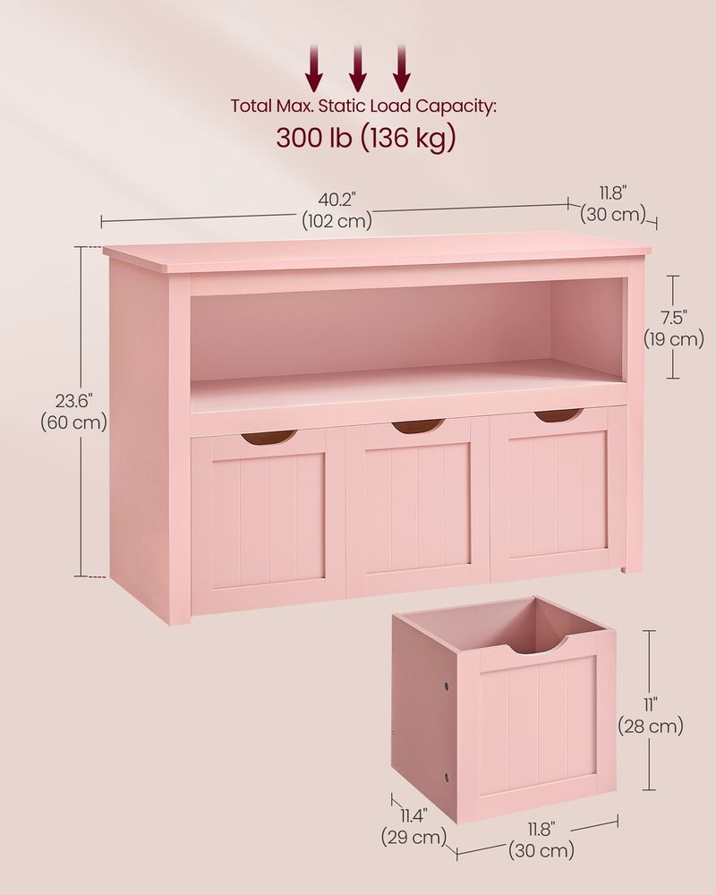 Toy Storage Unit - Multi-Compartment Design - 30 x 102 x 60 cm Candy Pink