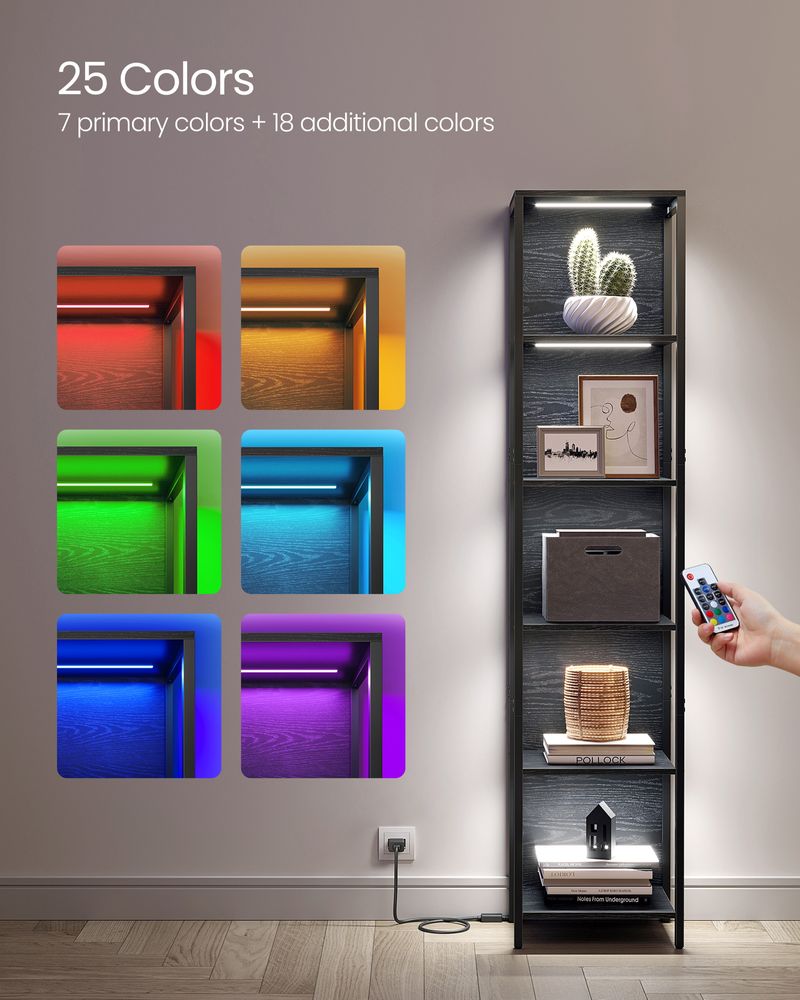 Bookcase - LED Lighting Design - 6-Tier Black Unit