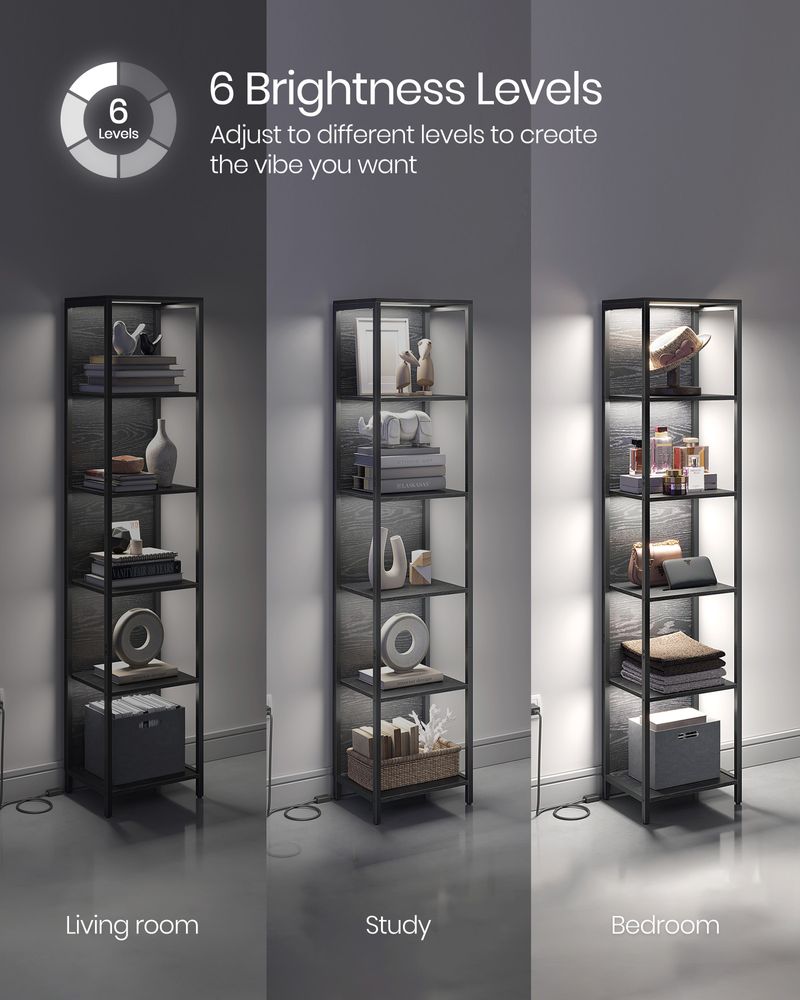Bookcase - LED Lighting Design - 6-Tier Black Unit