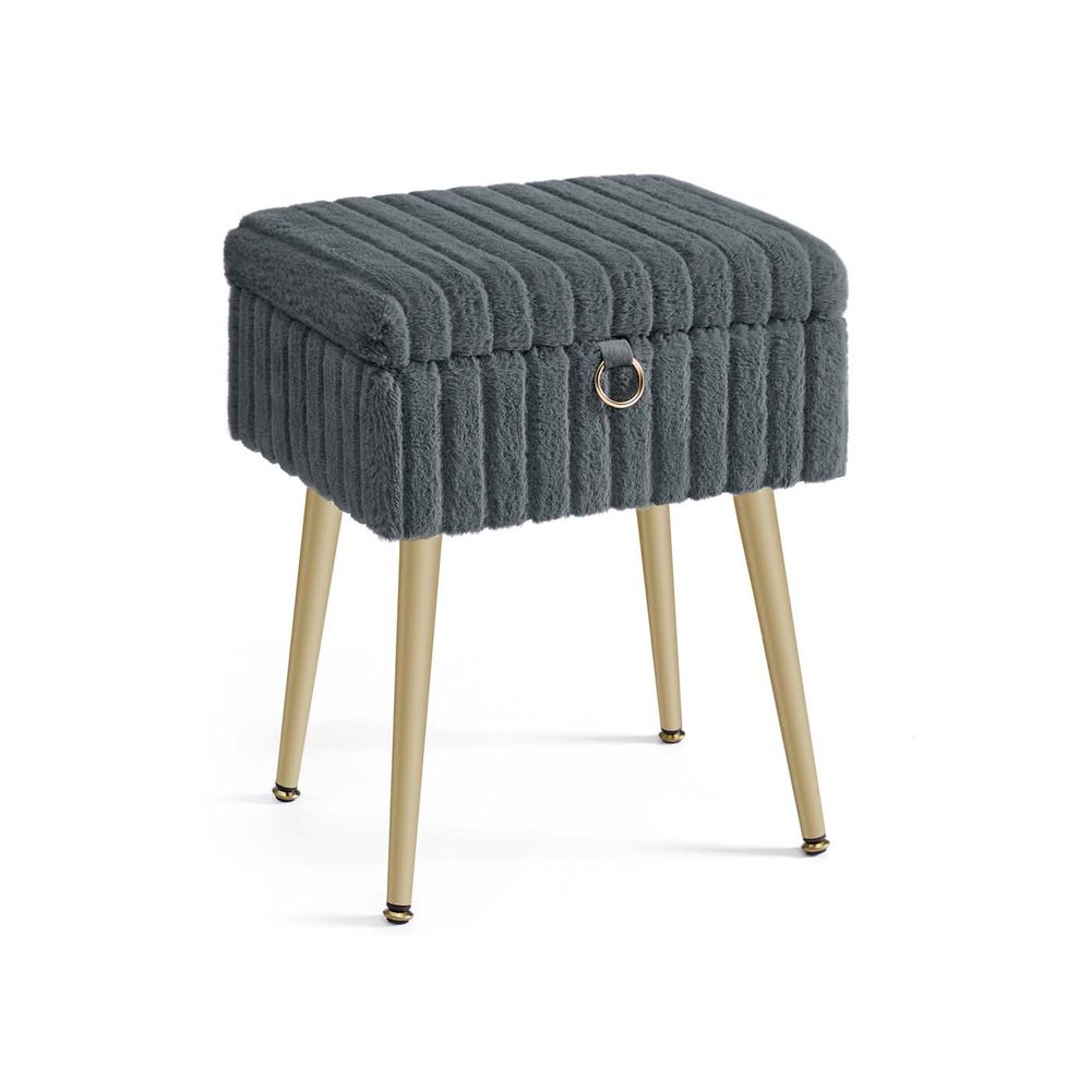 Vanity Stool - Storage Seat with Metal Legs - Upholstered Design