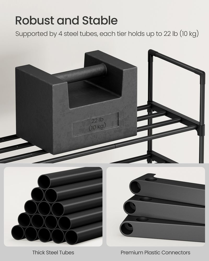 Shoe Rack - 10 Tier Metal Storage - 30 x 45 x 174 cm Black