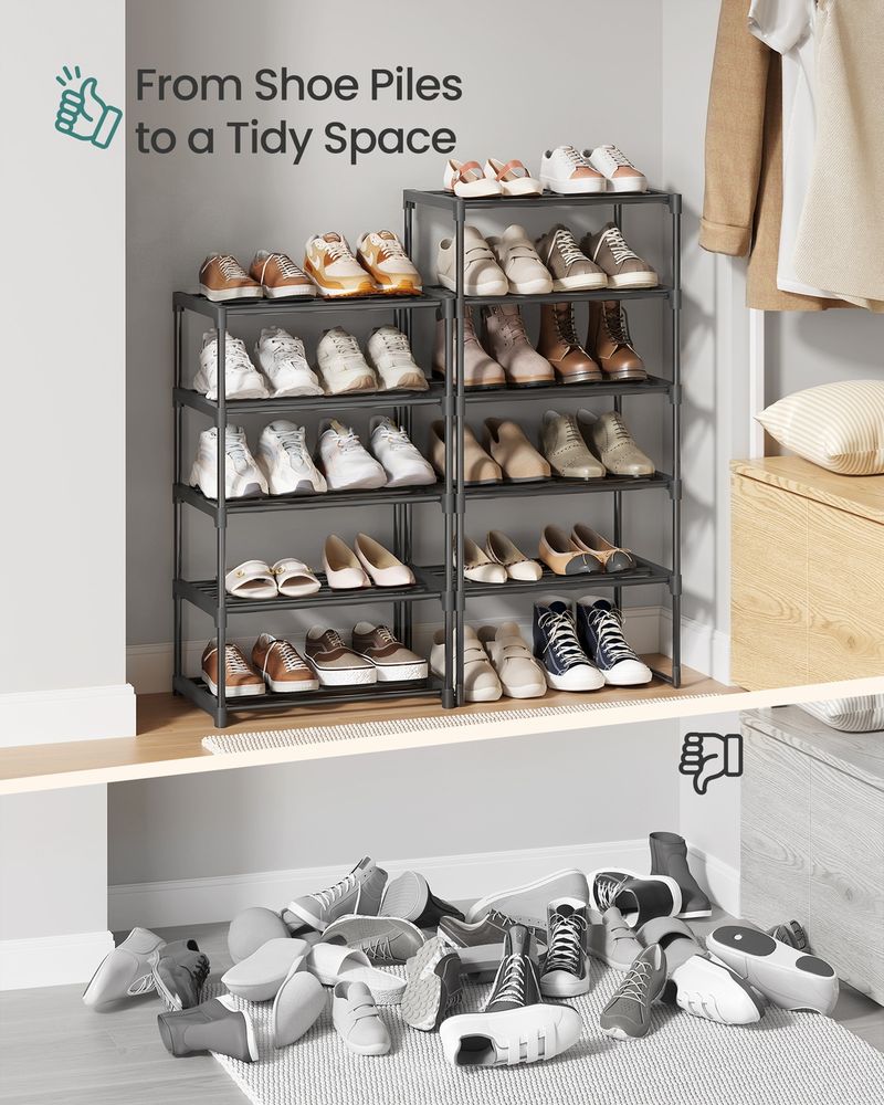 Shoe Rack - 10 Tier Metal Storage - 30 x 45 x 174 cm Black