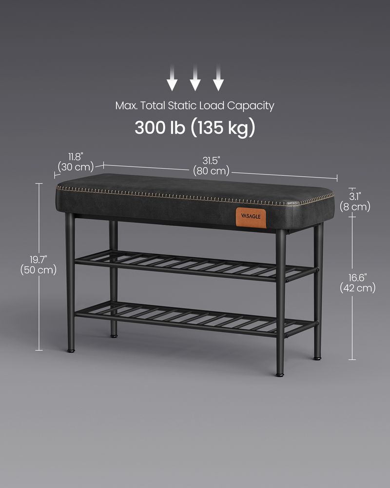 Shoe Bench - Synthetic Leather Seat - 3 Tier Storage