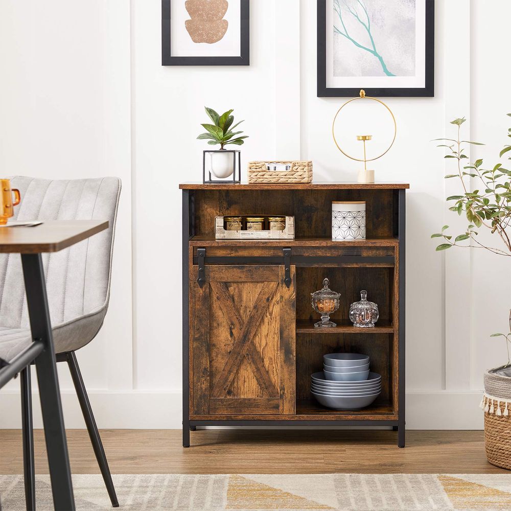 Storage Cabinet - Sliding Barn Door Design - Rustic Brown Unit