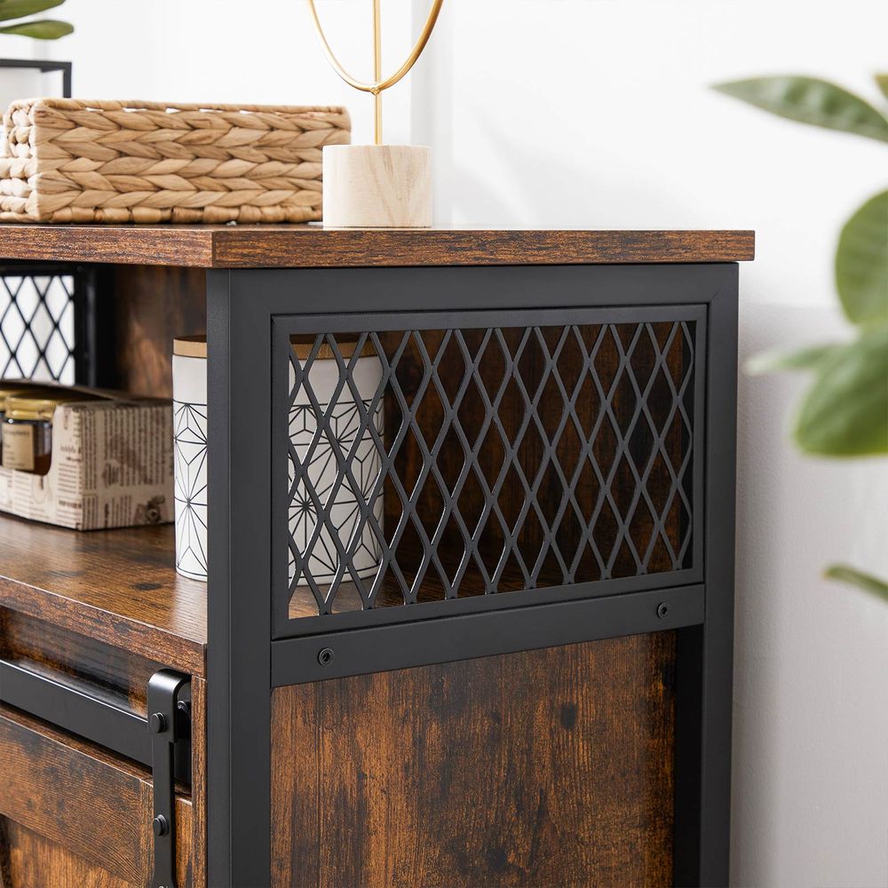 Storage Cabinet - Sliding Barn Door Design - Rustic Brown Unit