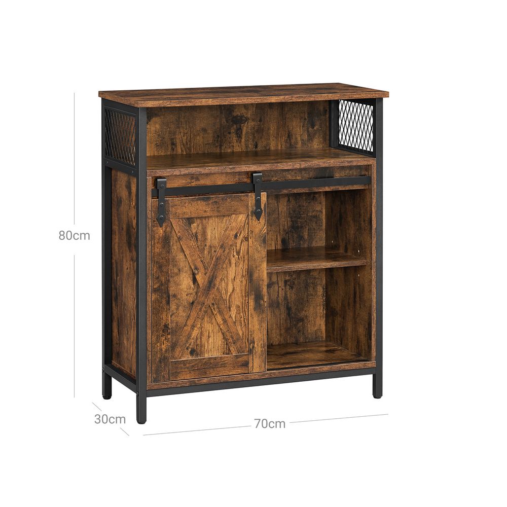 Storage Cabinet - Sliding Barn Door Design - Rustic Brown Unit