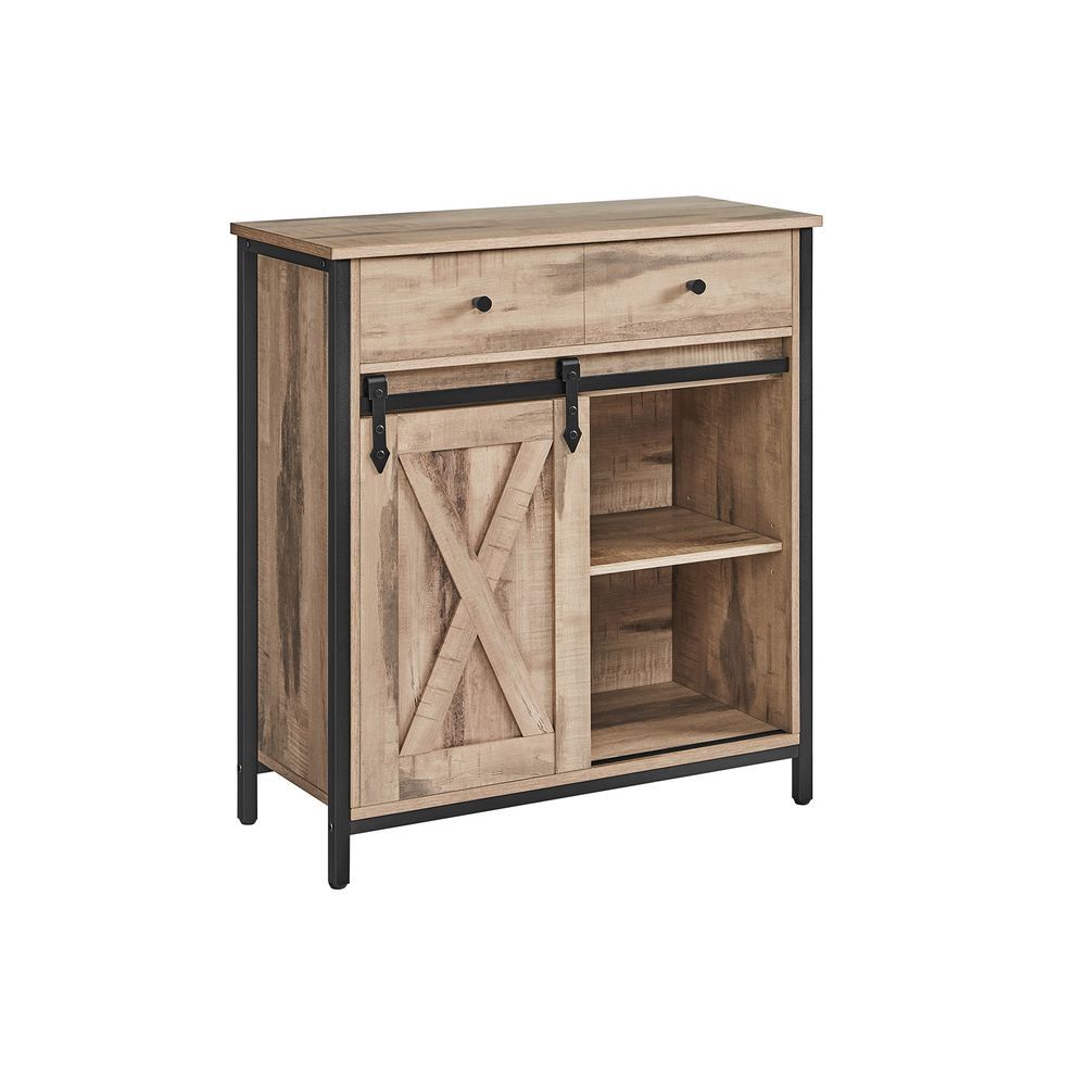 Storage Cabinet - Sliding Barn Door Design - Freestanding Kitchen Cupboard Unit