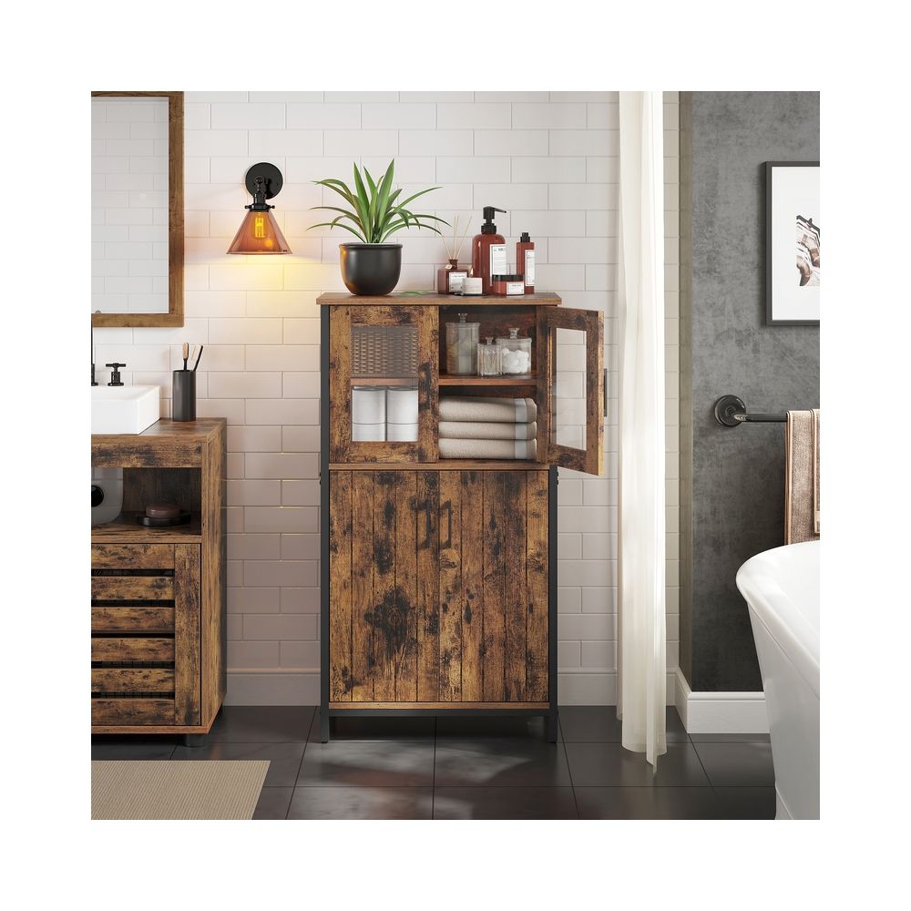 Storage Cabinet - Glass Door Display Design - Rustic Brown Unit