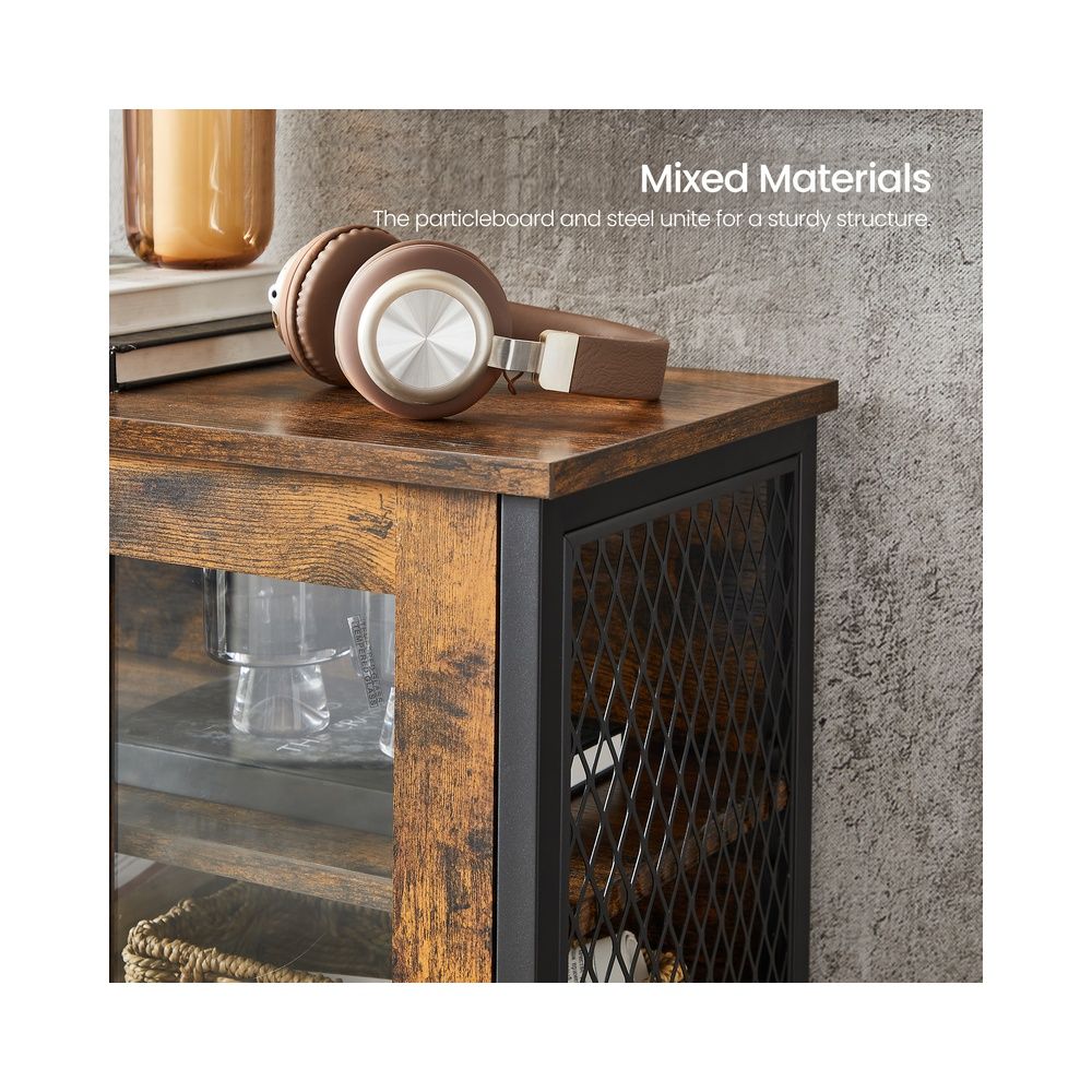 Storage Cabinet - Glass Door Display Design - Rustic Brown Unit
