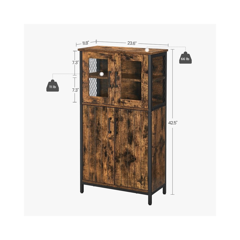 Storage Cabinet - Glass Door Display Design - Rustic Brown Unit