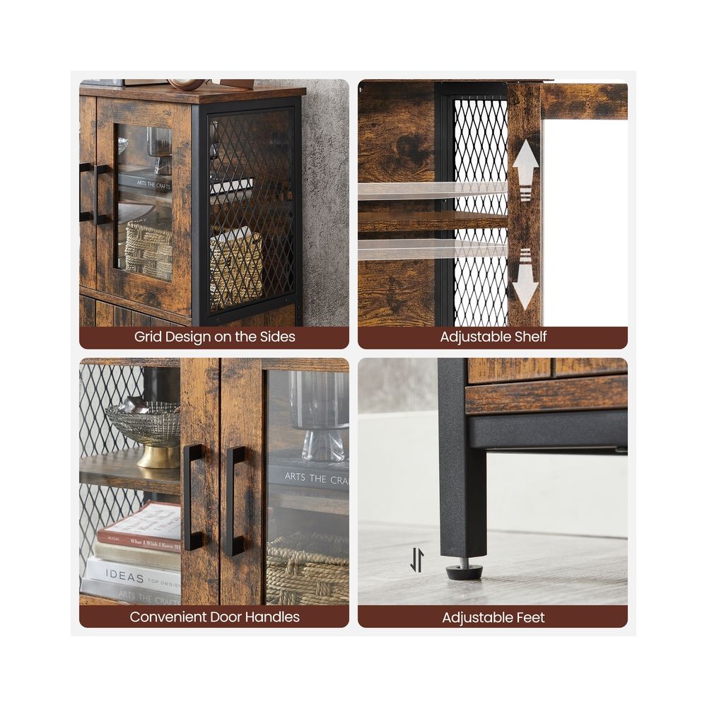 Storage Cabinet - Glass Door Display Design - Rustic Brown Unit
