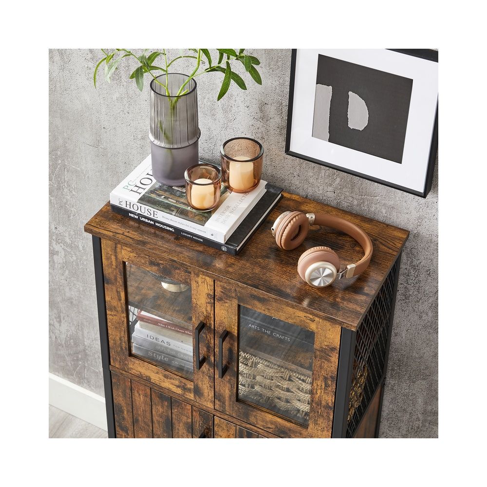 Storage Cabinet - Glass Door Display Design - Rustic Brown Unit