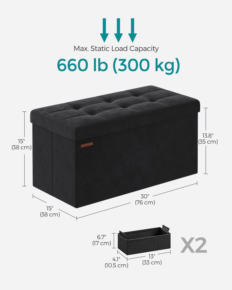 Ottoman Bench - Foldable Storage Design - Space-Saving Unit