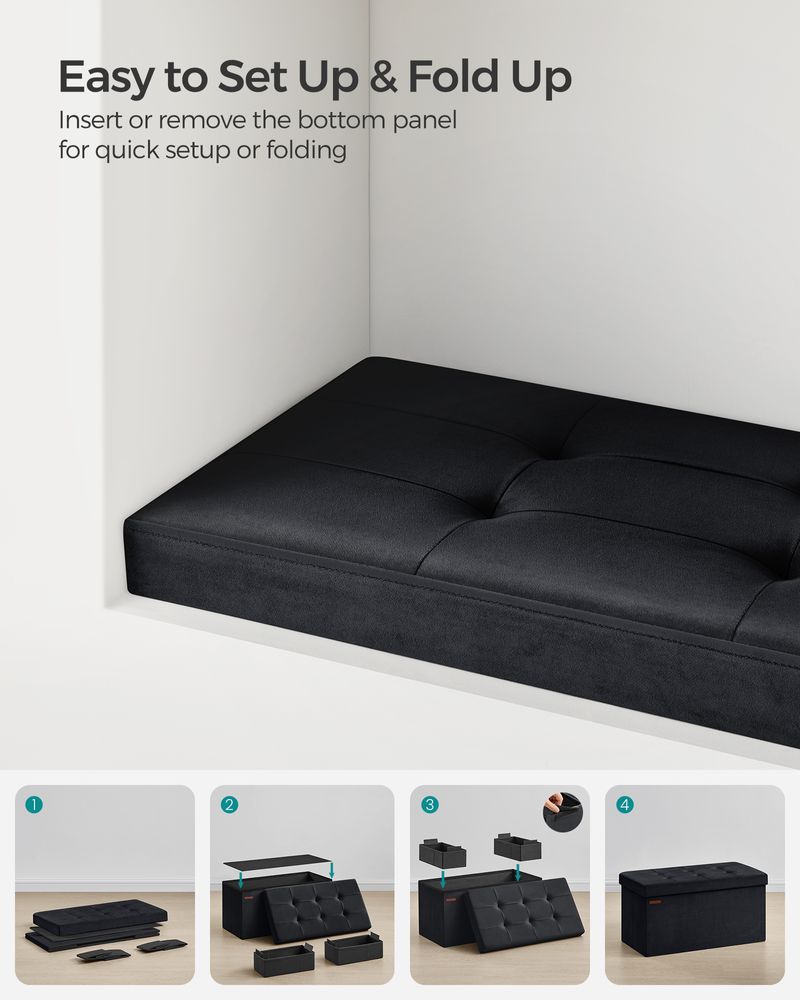 Ottoman Bench - Foldable Storage Design - Space-Saving Unit