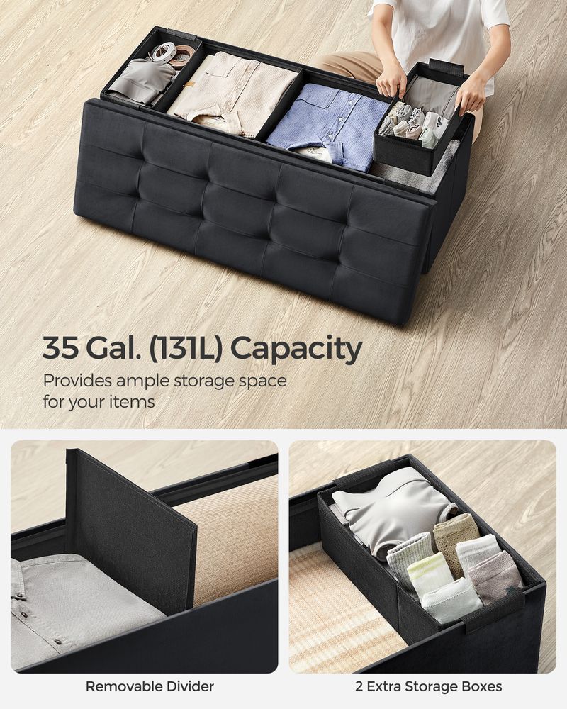 Ottoman Bench - Foldable Storage Design - Space-Saving Unit