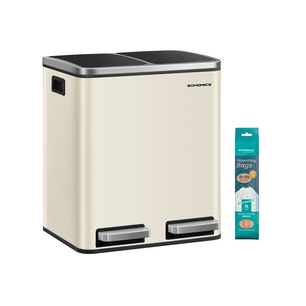 Pedal Bin - Dual Compartment Design - 2 x 15L Kitchen Waste Bin Unit