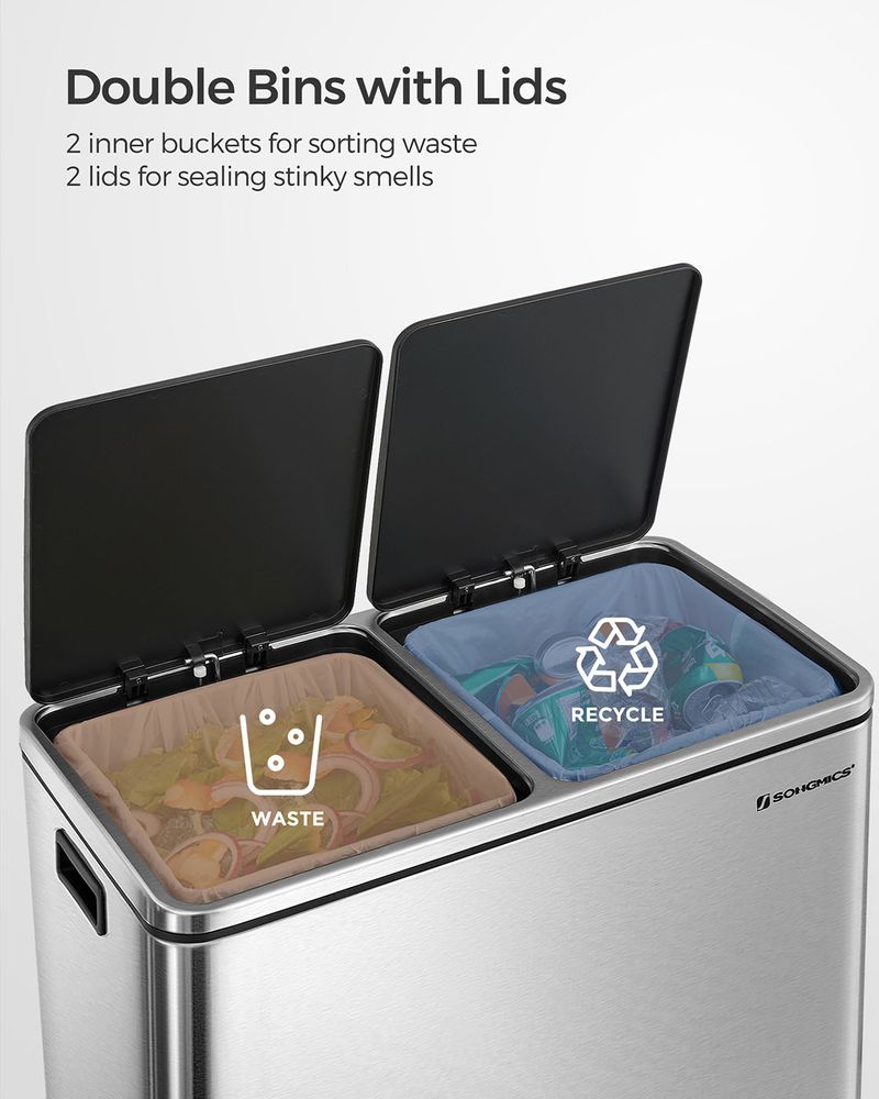 Pedal Bin - Dual Compartment Step Design - Double Waste Separation Unit