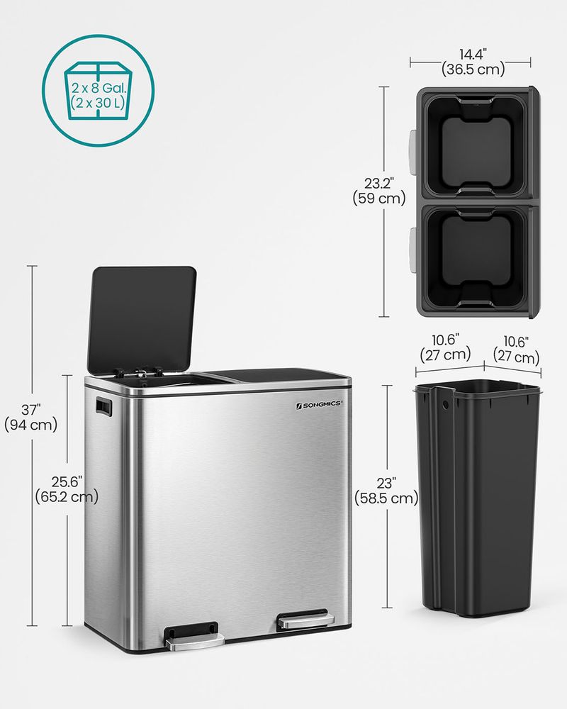 Pedal Bin - Dual Compartment Step Design - Double Waste Separation Unit