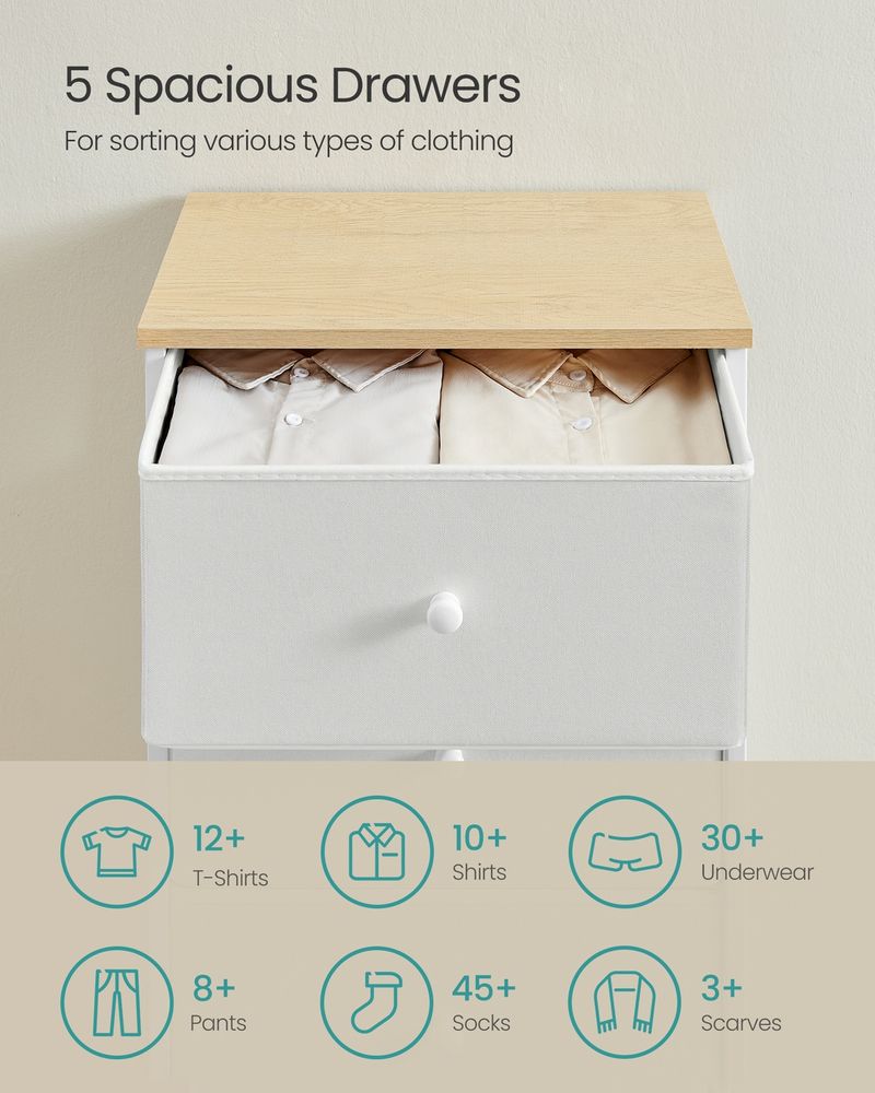 Chest of Drawers - 5-Drawer Storage Design - Camel Yellow & Cream White Finish