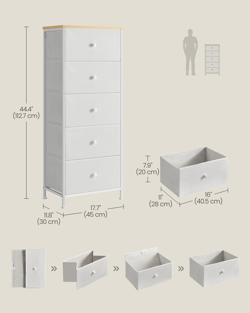 Chest of Drawers - 5-Drawer Storage Design - Camel Yellow & Cream White Finish