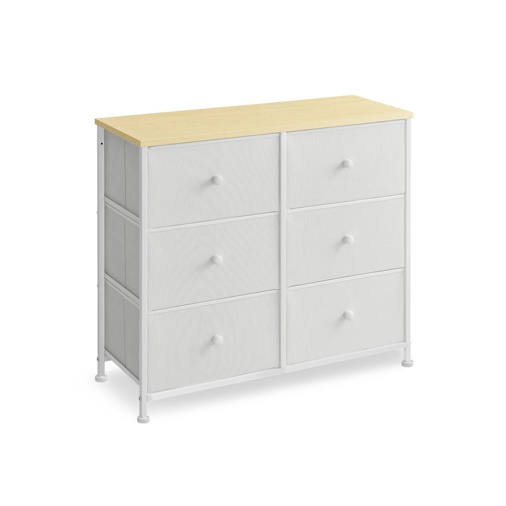 Chest of Drawers - 6 Fabric Drawer Storage - White & Oak Metal Frame Unit