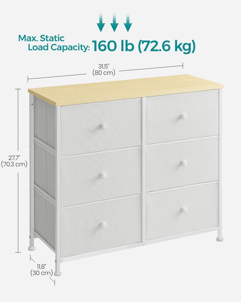 Chest of Drawers - 6 Fabric Drawer Storage - White & Oak Metal Frame Unit