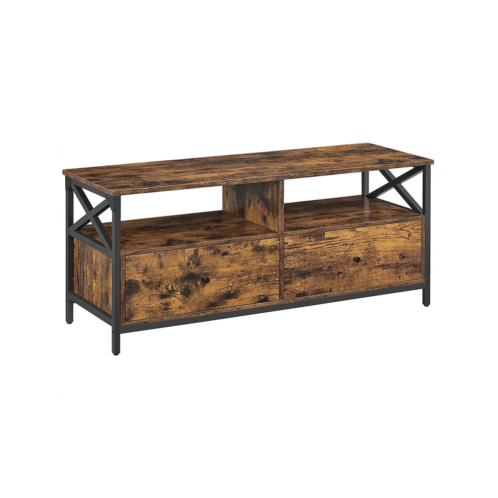 TV Stand - 2 Drawer Storage Design - Brown Finish Cabinet