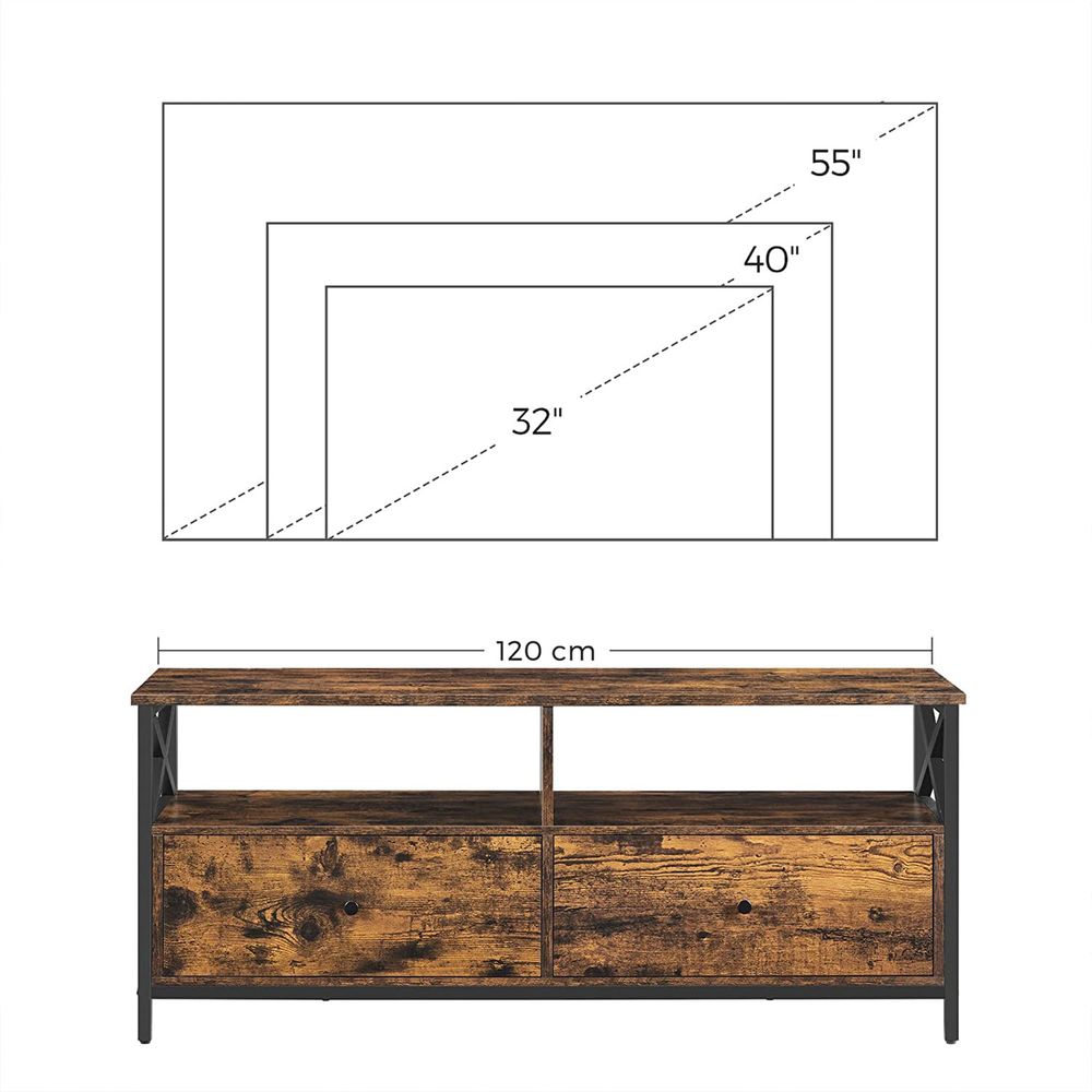 TV Stand - 2 Drawer Storage Design - Brown Finish Cabinet