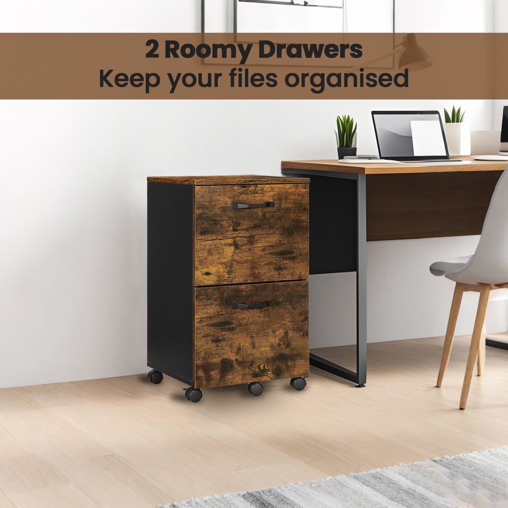 Filing Cabinet - Mobile Storage Unit with Wheels - 2-Drawers