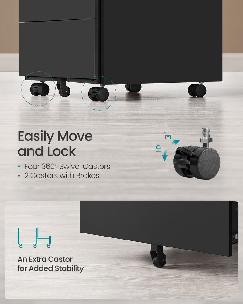 Filing Cabinet - Lockable Storage Design - 4-Drawer Mobile Unit