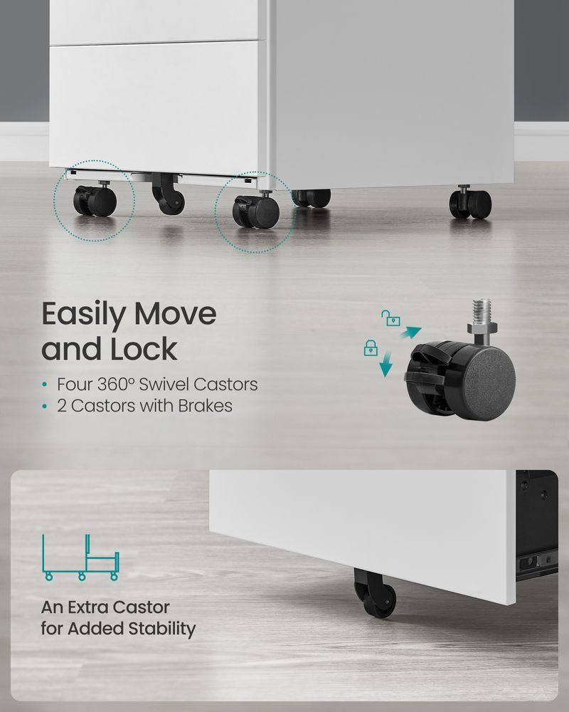 Filing Cabinet - Lockable Storage Design - 4-Drawer Mobile Unit