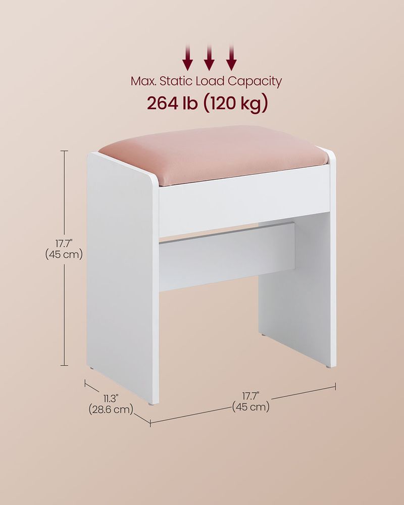 Makeup Stool - Upholstered Vanity Seat Design - Matte White and Pink Finish