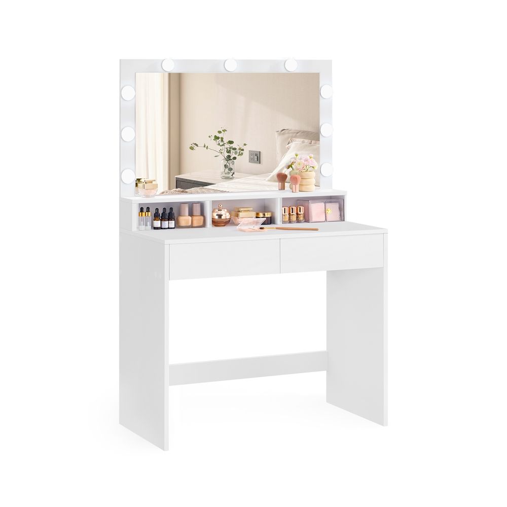 Dressing Table - Large Mirror with LED Lights - White Finish