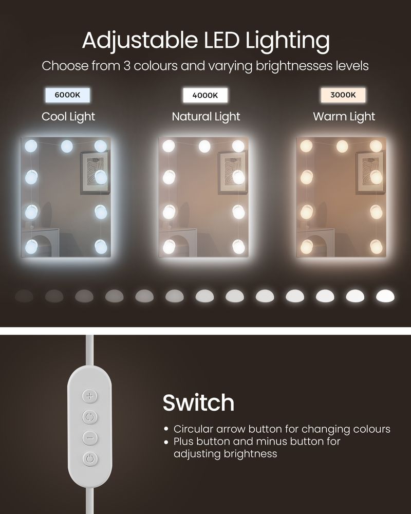 Dressing Table - LED Lighted Mirror Design - White Finish