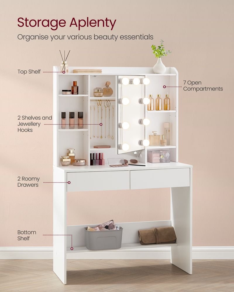 Dressing Table - LED Lighted Mirror Design - White Finish