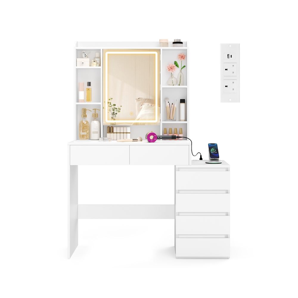 Dressing Table - LED Mirror with Drawers - Cloud White Finish