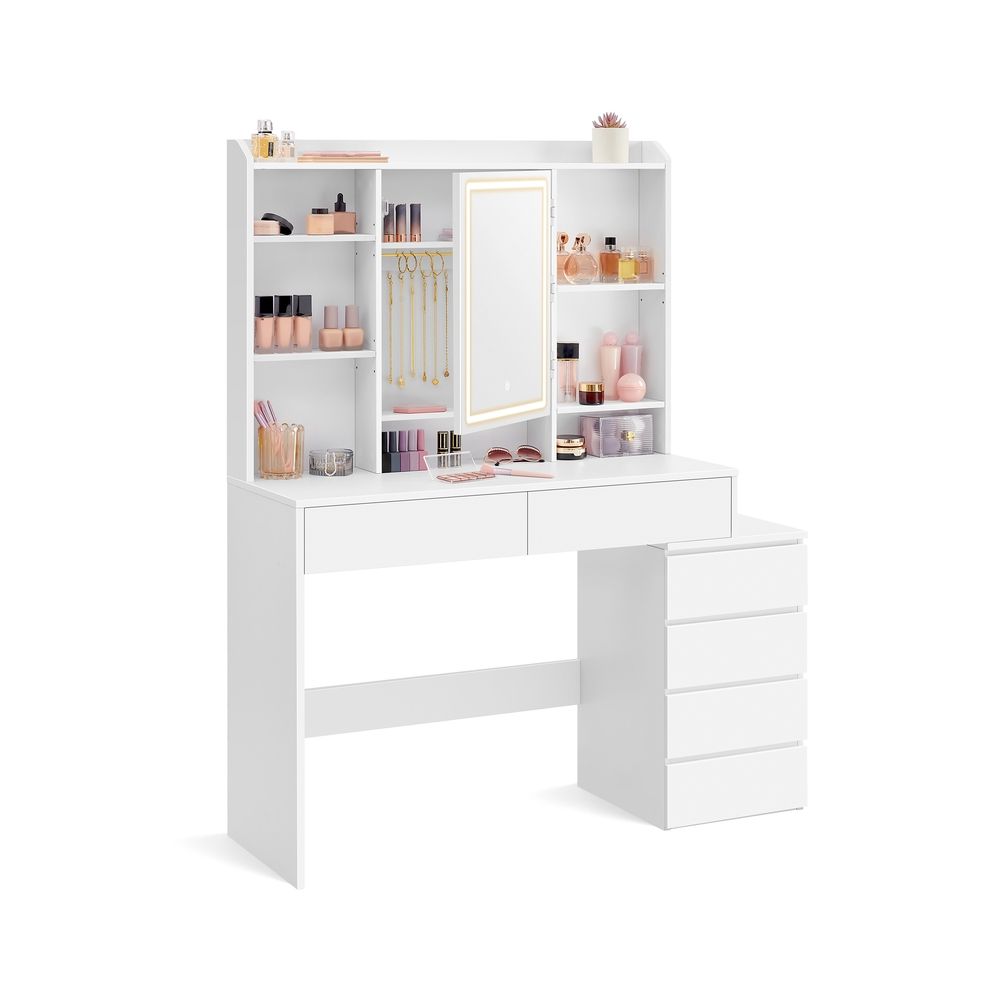 Dressing Table - LED Mirror with Drawers - Cloud White Finish