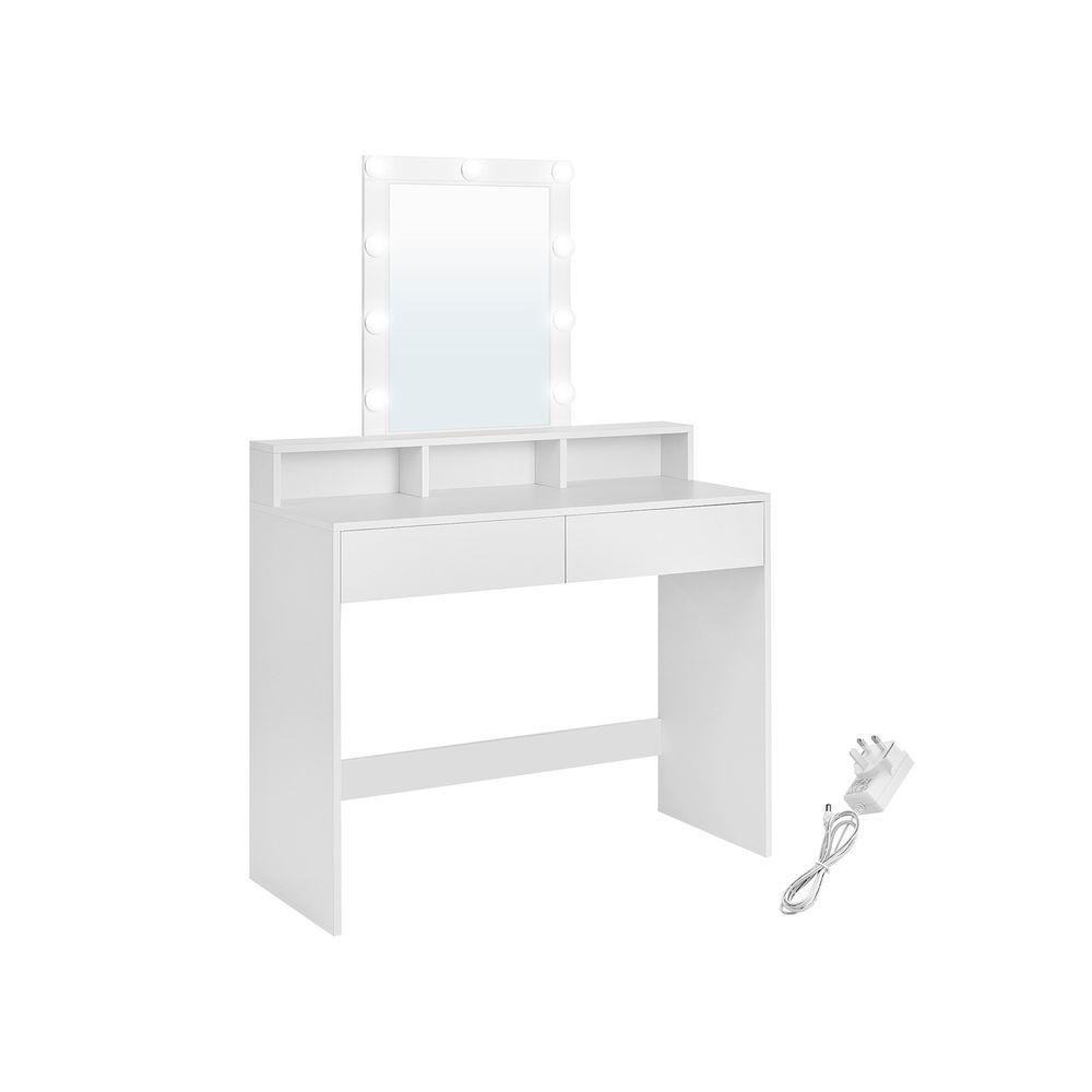 Dressing Table - LED Mirror with Adjustable Brightness - White Finish