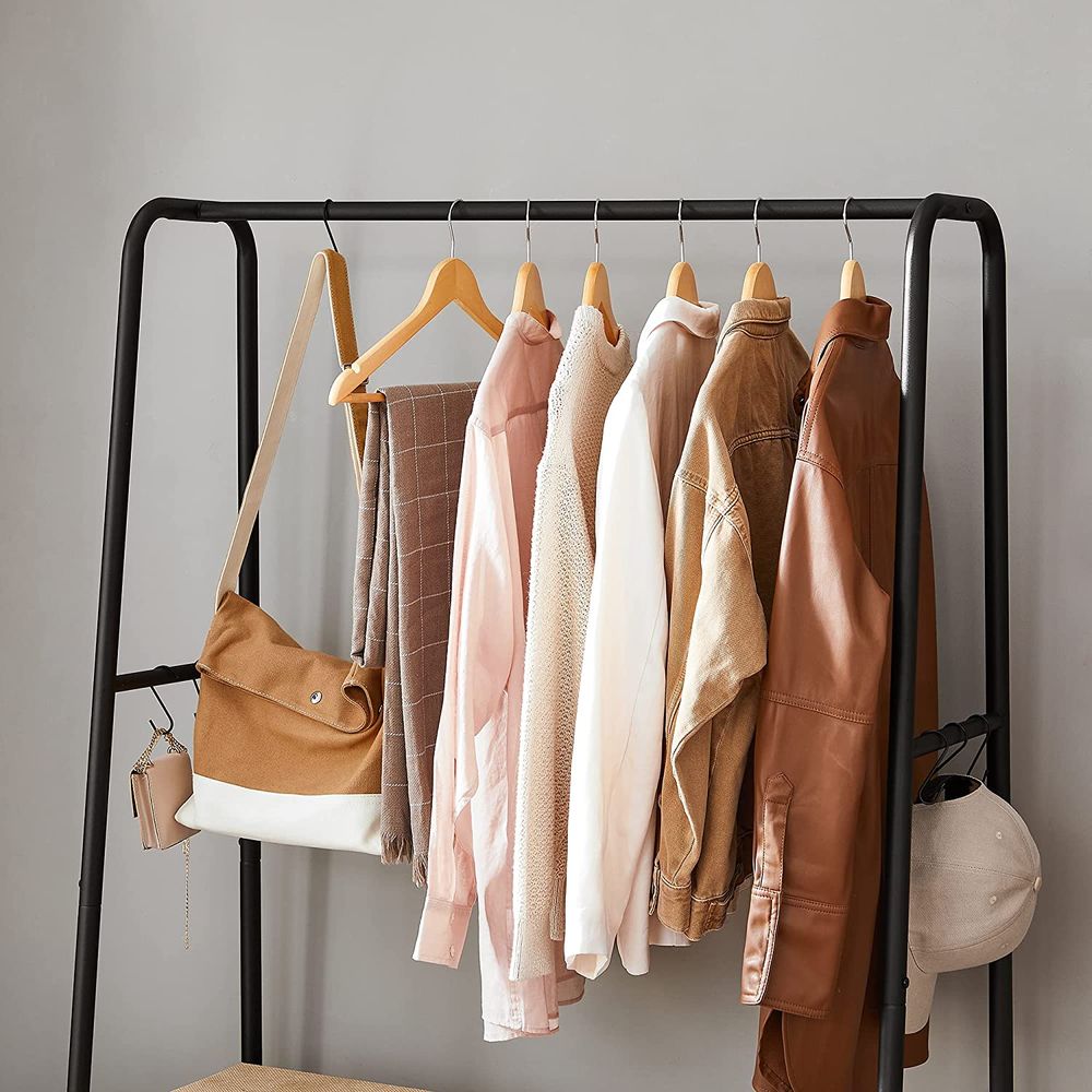 Clothes Rack - Freestanding Shelving Storage Design - Brown & Black Finish