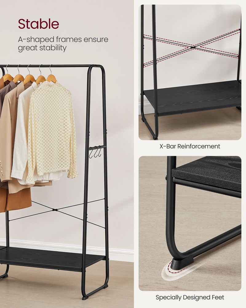 Clothes Rack - Integrated Shoe Shelves - Freestanding Storage Unit