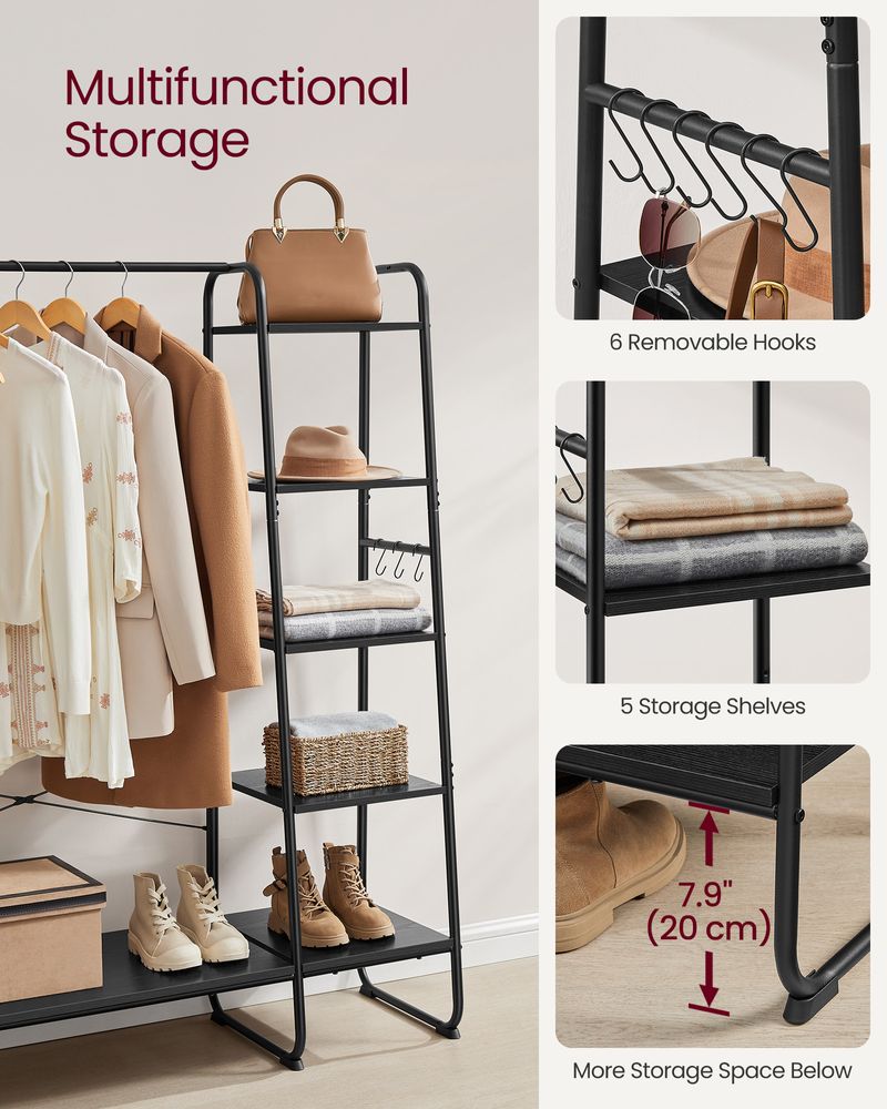 Clothes Rack - Integrated Shoe Shelves - Freestanding Storage Unit