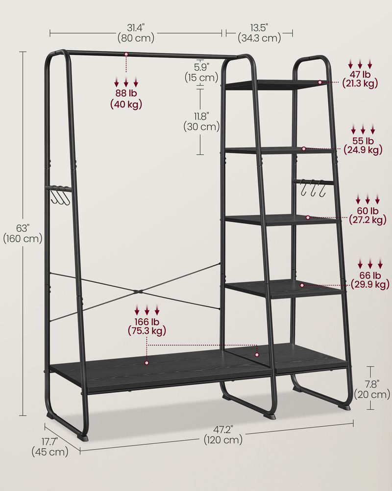 Clothes Rack - Integrated Shoe Shelves - Freestanding Storage Unit