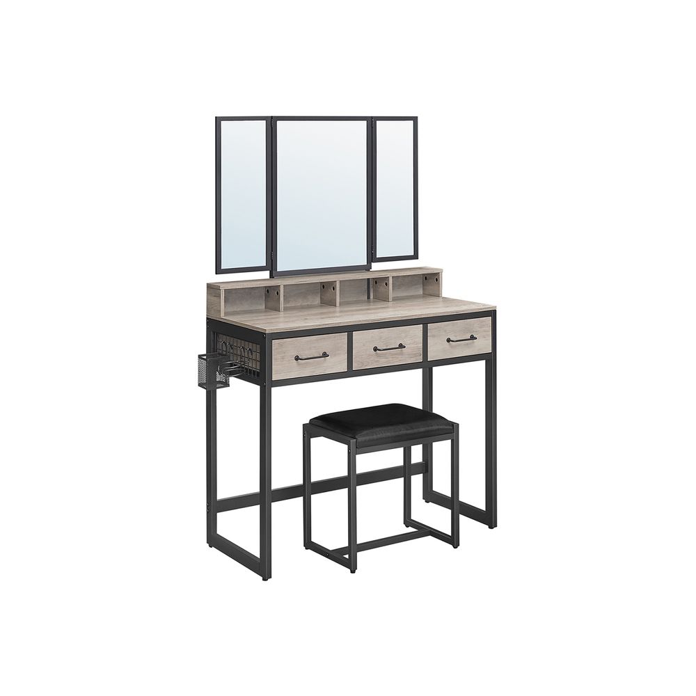 Dressing Table - Mirror with Stool Set - 3 Drawers Freestanding Vanity Unit