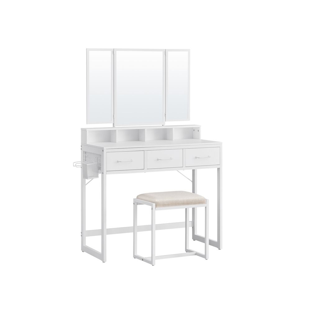 Dressing Table - Mirror with Stool Set - 3 Drawers Freestanding Vanity Unit