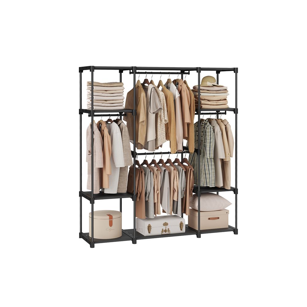 Portable Wardrobe - Multi-Compartment Storage Design - Black Finish
