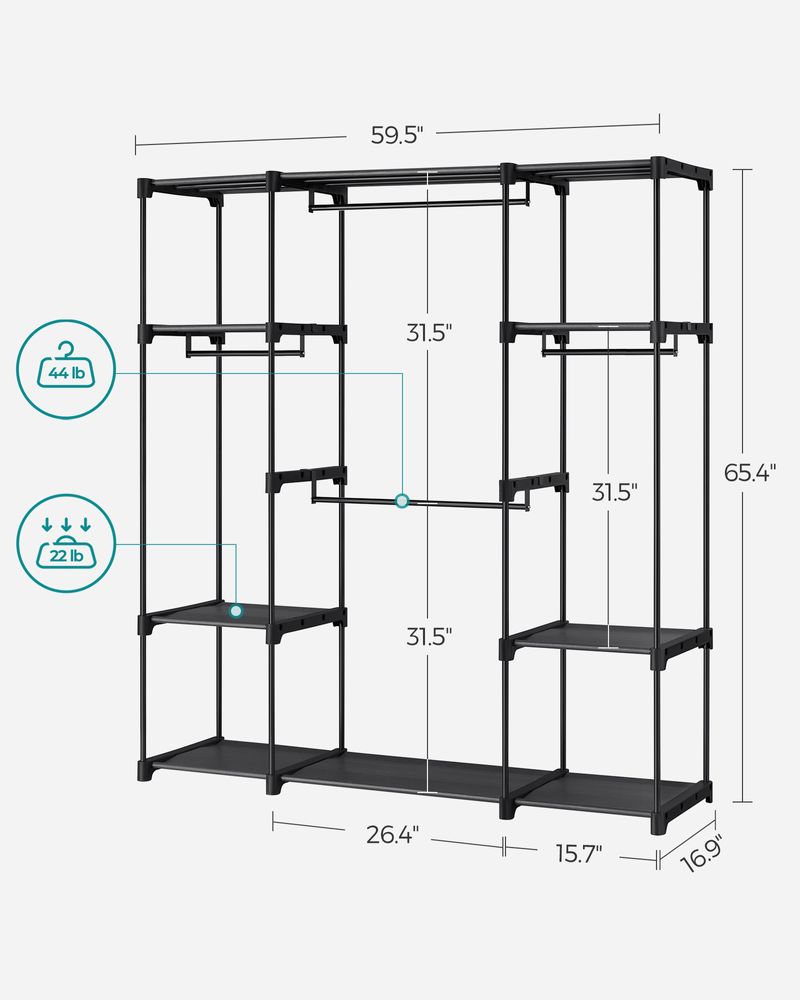Portable Wardrobe - Multi-Compartment Storage Design - Black Finish